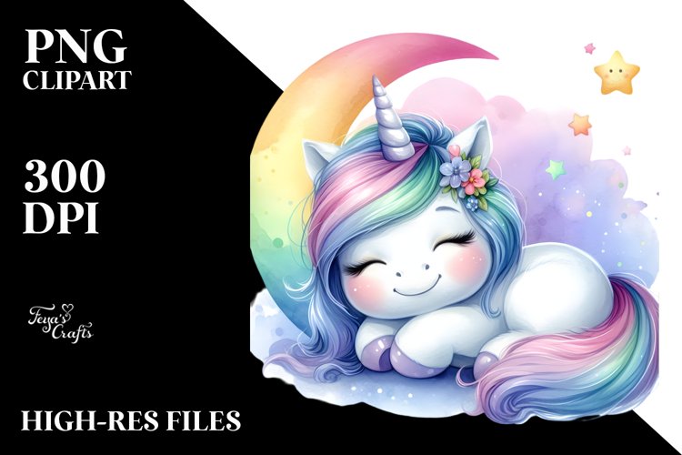 Pastel Unicorn Smiling Moon Clipart