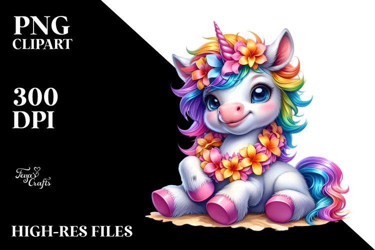 Baby Unicorn with Lei, PNG
