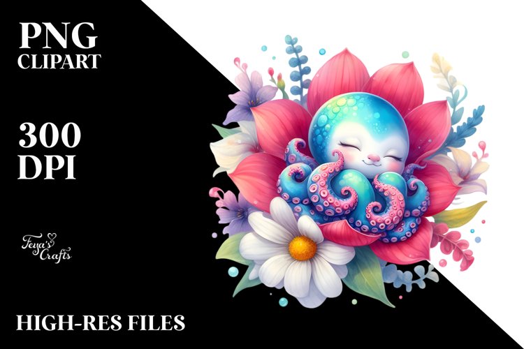 Colorful Baby Octopus Sleeping Centered Clipart