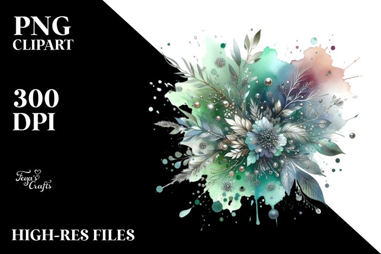 Colorful Greenish Watercolor Splash with Metallic example image 1