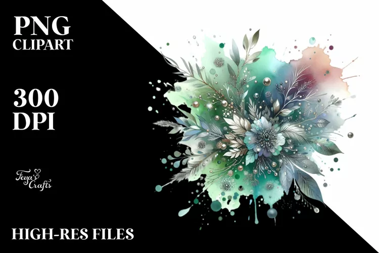 Colorful Greenish Watercolor Splash with Metallic