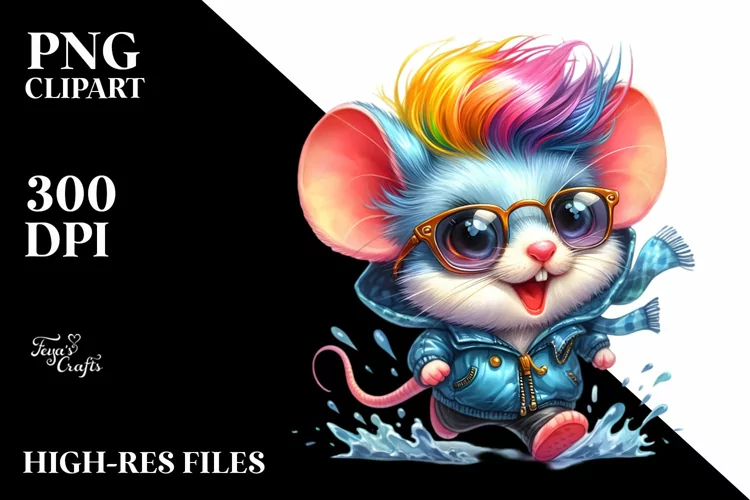 Cute Baby Mouse with Raincoat Running PNG