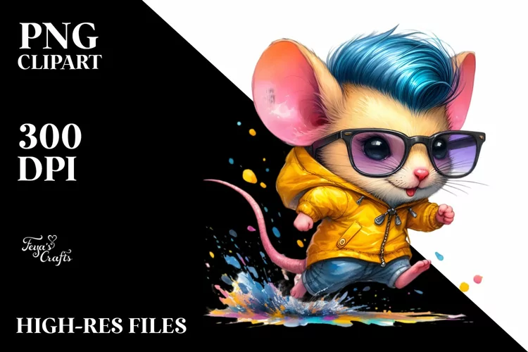 Cute Baby Mouse with Raincoat Running PNG