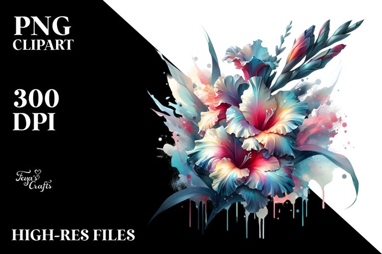 Abstract Shiny Gladiolus Watercolor Splash | Sublimation example image 1