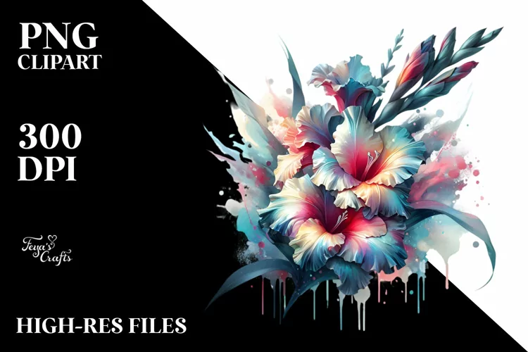 Abstract Shiny Gladiolus Watercolor Splash | Sublimation