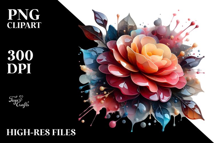 Abstract Glossy Camellia Material Watercolor Splash