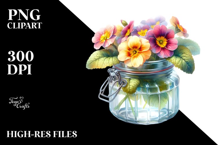 Abstract Jar with Primrose | Clipart