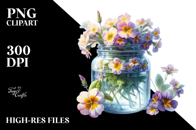 Abstract Jar with Primrose | Clipart