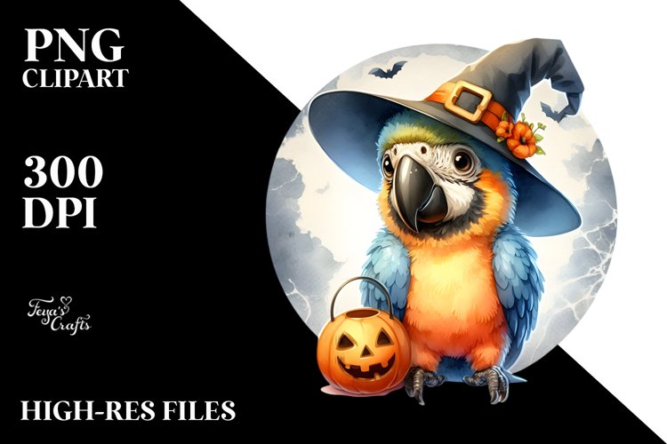 Cute Baby Macaw in Halloween Attire, High-Quality Image