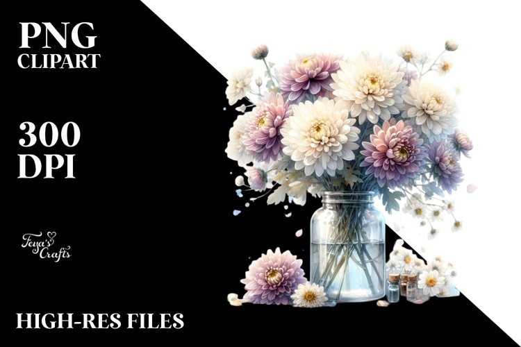 Bottle Filled with Large Chrysanthemum | Sublimation example image 1