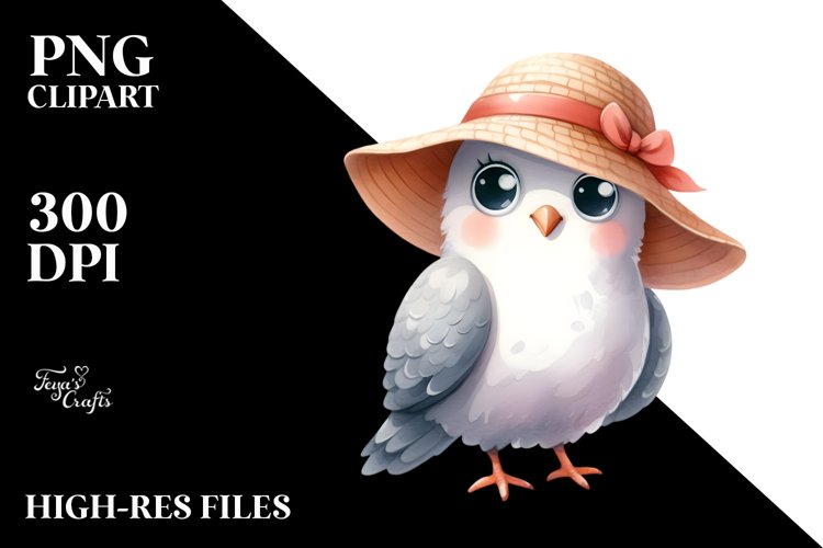 Dove Standing in Sun Hat | Happy | Clipart