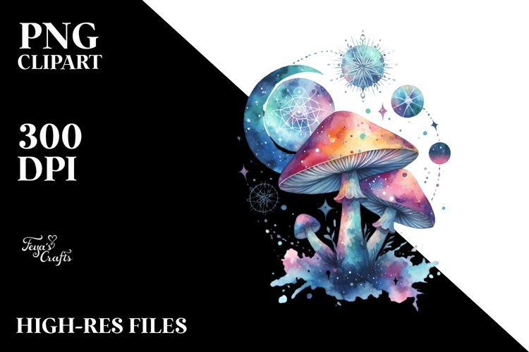 Colorful Magical Celestial Mushroom | Clipart