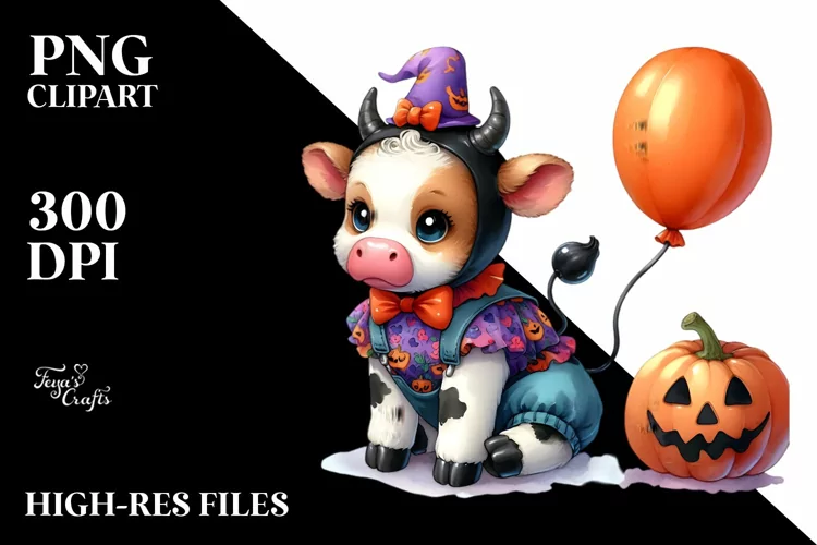 Vibrant Baby Cow Dressed for Halloween | Sublimation |