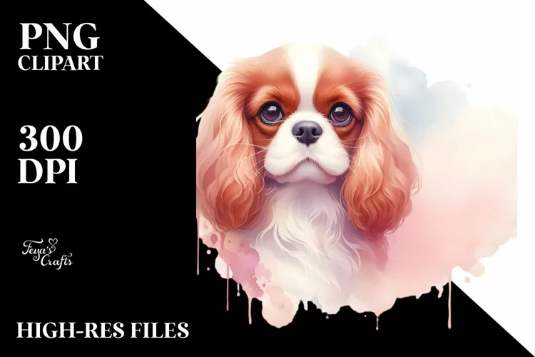 Pastel Cavalier King Charles Spaniel Watercolor |