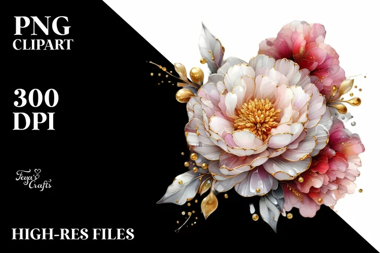 Shiny -like Peonies with Golden Insertions | Sublimation |