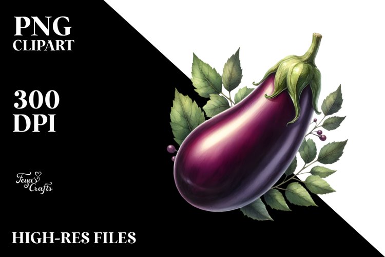 Watercolor Eggplant Clipart example image 1
