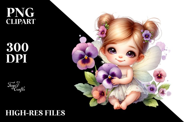 Cute Baby Fairy with Pansy | Sublimation | Clipart