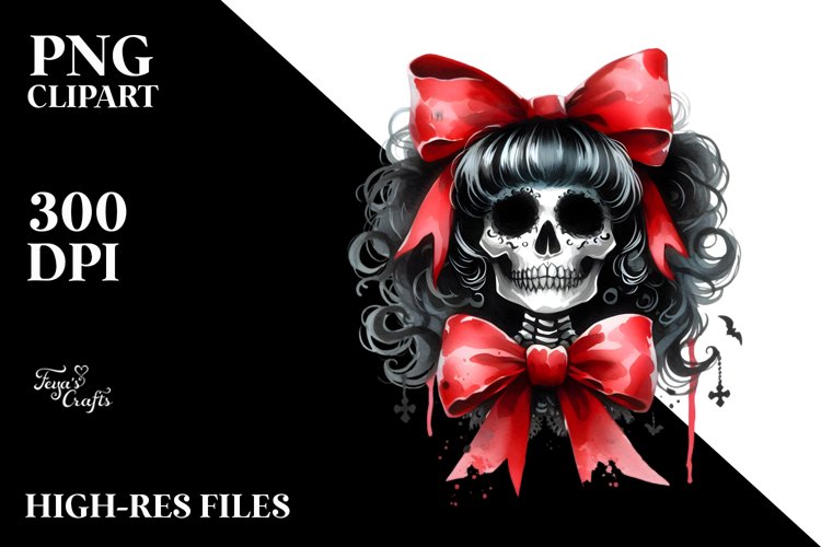 Creepy Witch with Coquette Bow, PNG