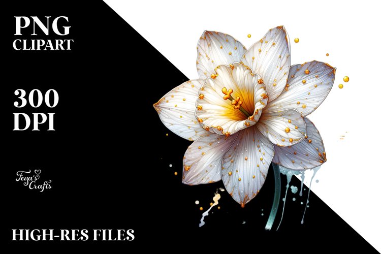Detailed Shiny Watercolor Narcissus | Clipart