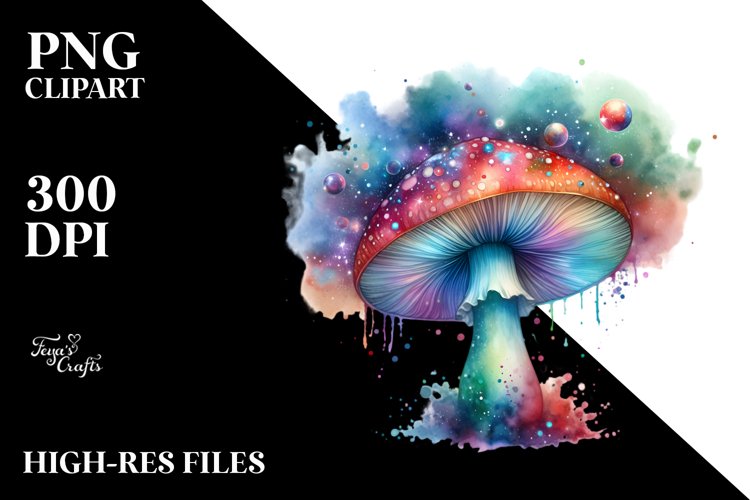 Colorful Magical Mushroom Watercolor Clipart