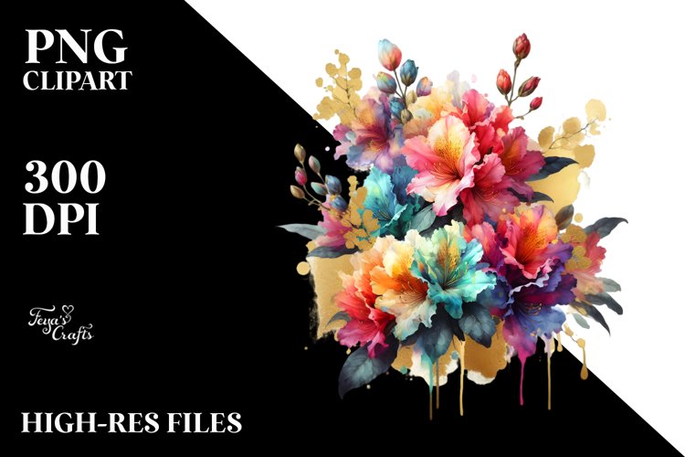 Colorfull Vibrant Bouquet with Rhododendron | Clipart