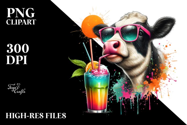 Colorful Quirky Cow Sipping