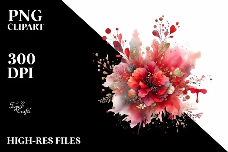 Colorful Redish Watercolor Splash with Metallic Insertions |