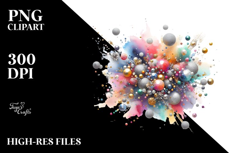 Colorful Silver Foil Watercolor Particles example image 1