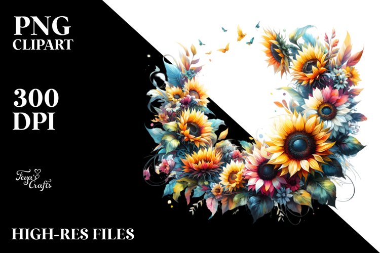 Abstract Vibrant Frame Sunflower Clipart