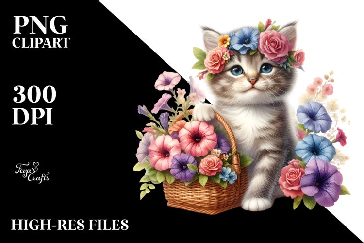 Detailed Baby Cat Basket | Sublimation Clipart