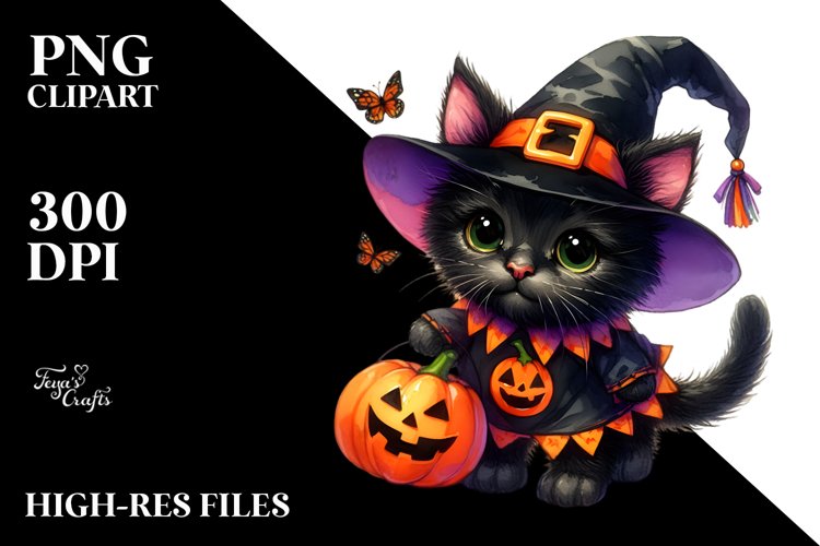 Cute Baby Black Cat Halloween Sublimation Clipart