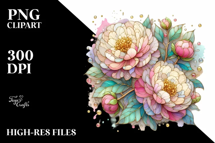 Small Stained Peonies, Transparent PNG