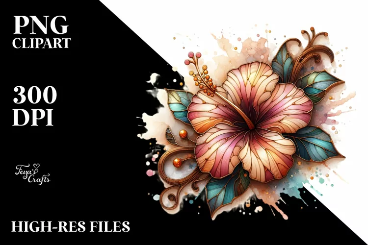 Abstract Small Stained Hibiscus with Golden Insertions