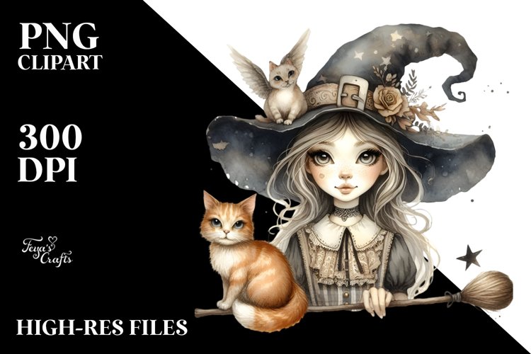 Vintage Quirky Witch Clipart, Transparent PNG