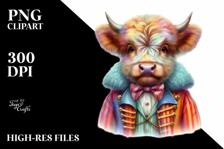 Colorful Baby Cow in Ringmaster Coat PNG