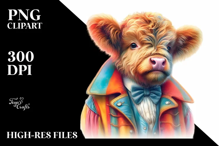 Colorful Baby Cow in Ringmaster Coat PNG