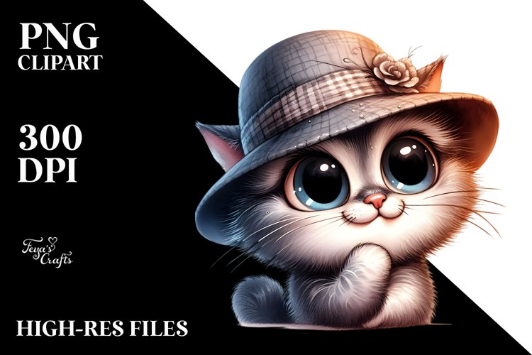 Expressive Cat Hat Watercolor Clipart