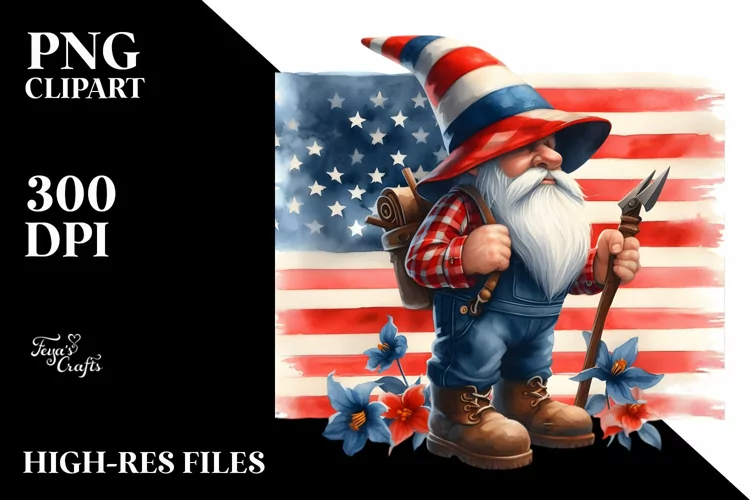 Washed Watercolor Patriotic Farmer Gnome | Sublimation