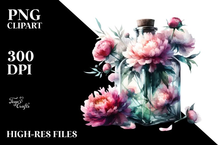 Abstract Watercolor Bottle Peonies Elegant Sophisticated example image 1