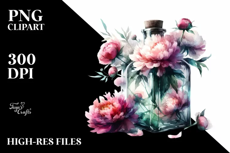 Abstract Watercolor Bottle Peonies Elegant Sophisticated