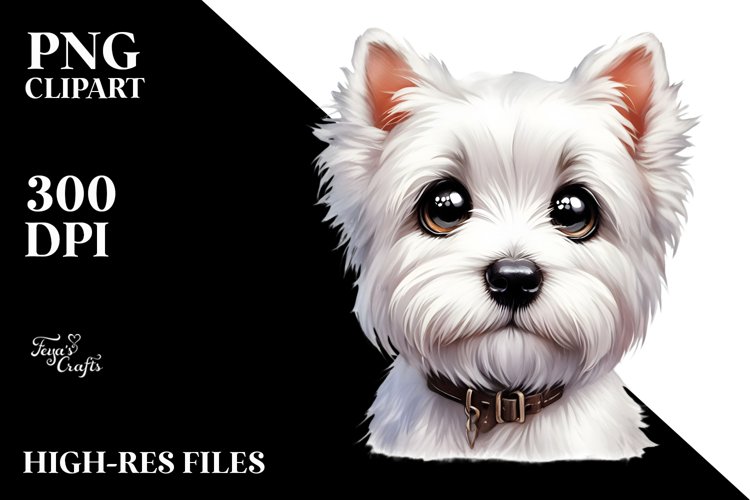 West Highland White Terrier with Fishing Road | Clipart