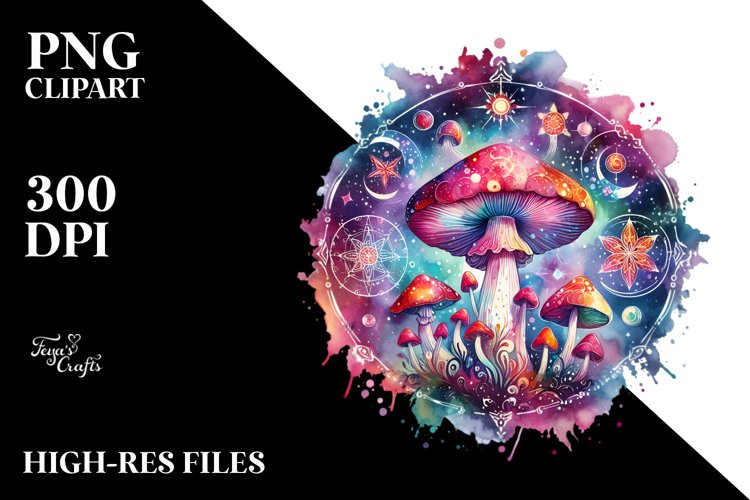 Colorful Magical Celestial Mushroom | Clipart