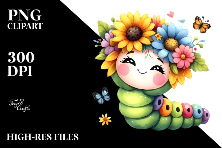 Colorful Cute Baby Caterpillar | Clipart example image 1