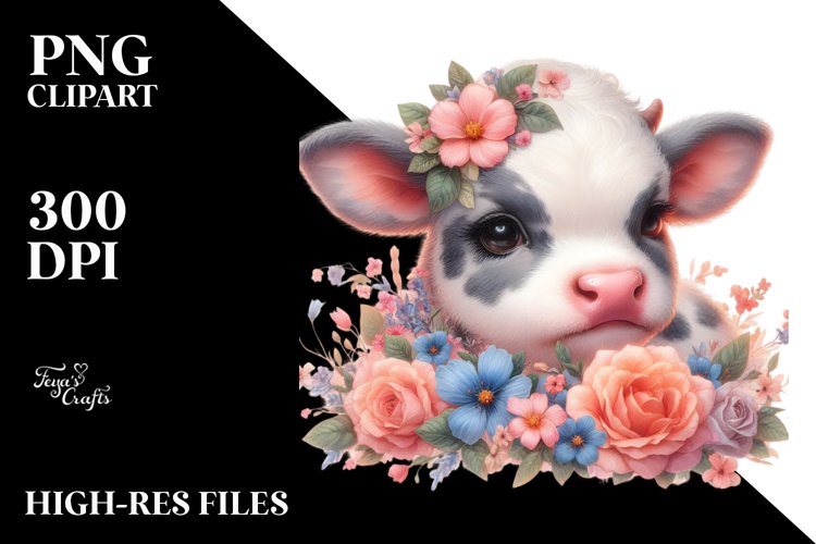 Cute Baby Cow Flowers | Clipart