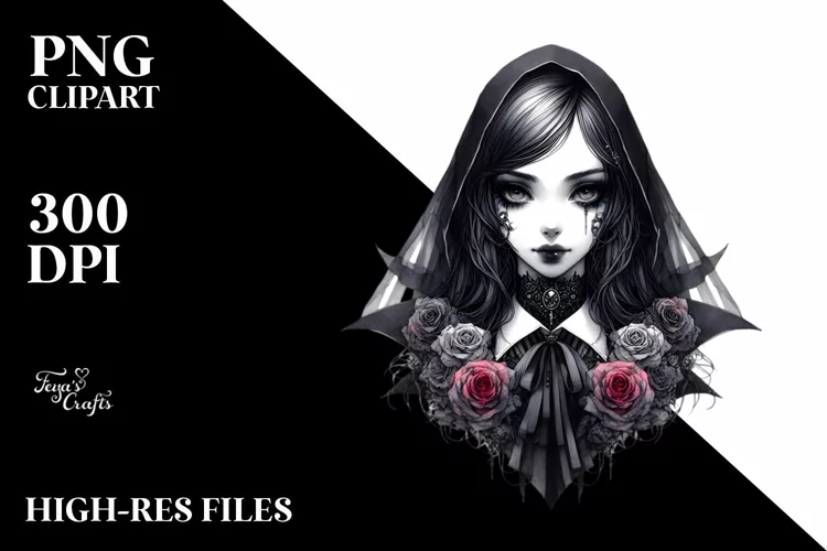 Detailed Gothic Girl Watercolor PNG