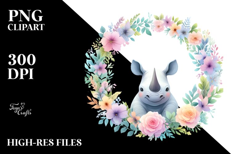 Rhino Floral Frame | Sublimation Clipart