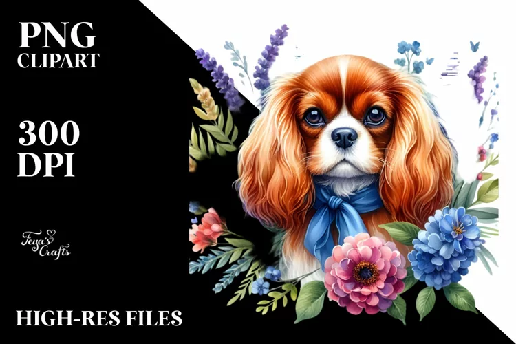 Vibrant Cute Cavalier King Charles Spaniel|Clipart