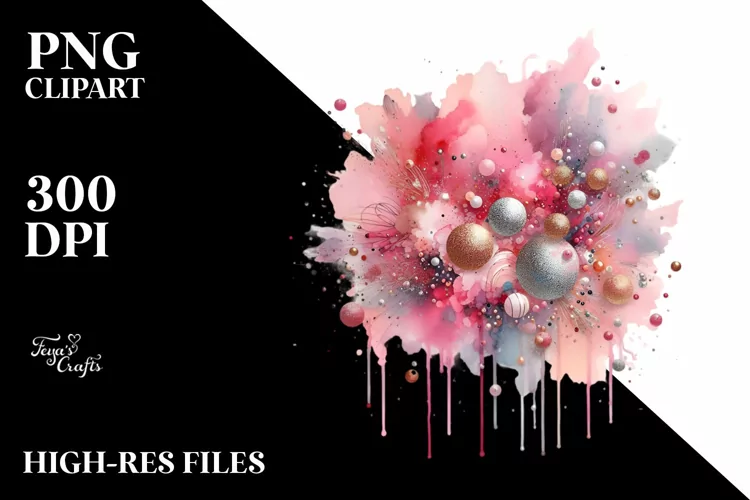 Colorful Pinkish Watercolor Particles with Silver Foil