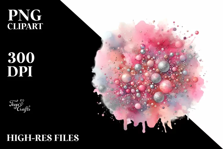 Colorful Pinkish Watercolor Particles with Silver Foil