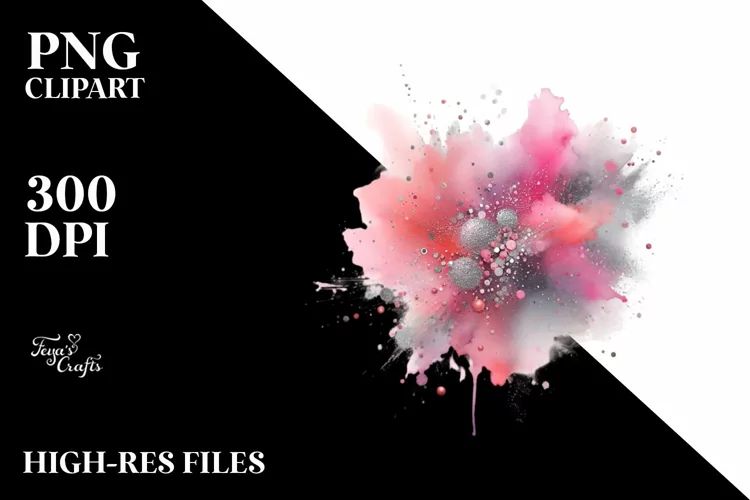 Colorful Pinkish Watercolor Particles with Silver Foil